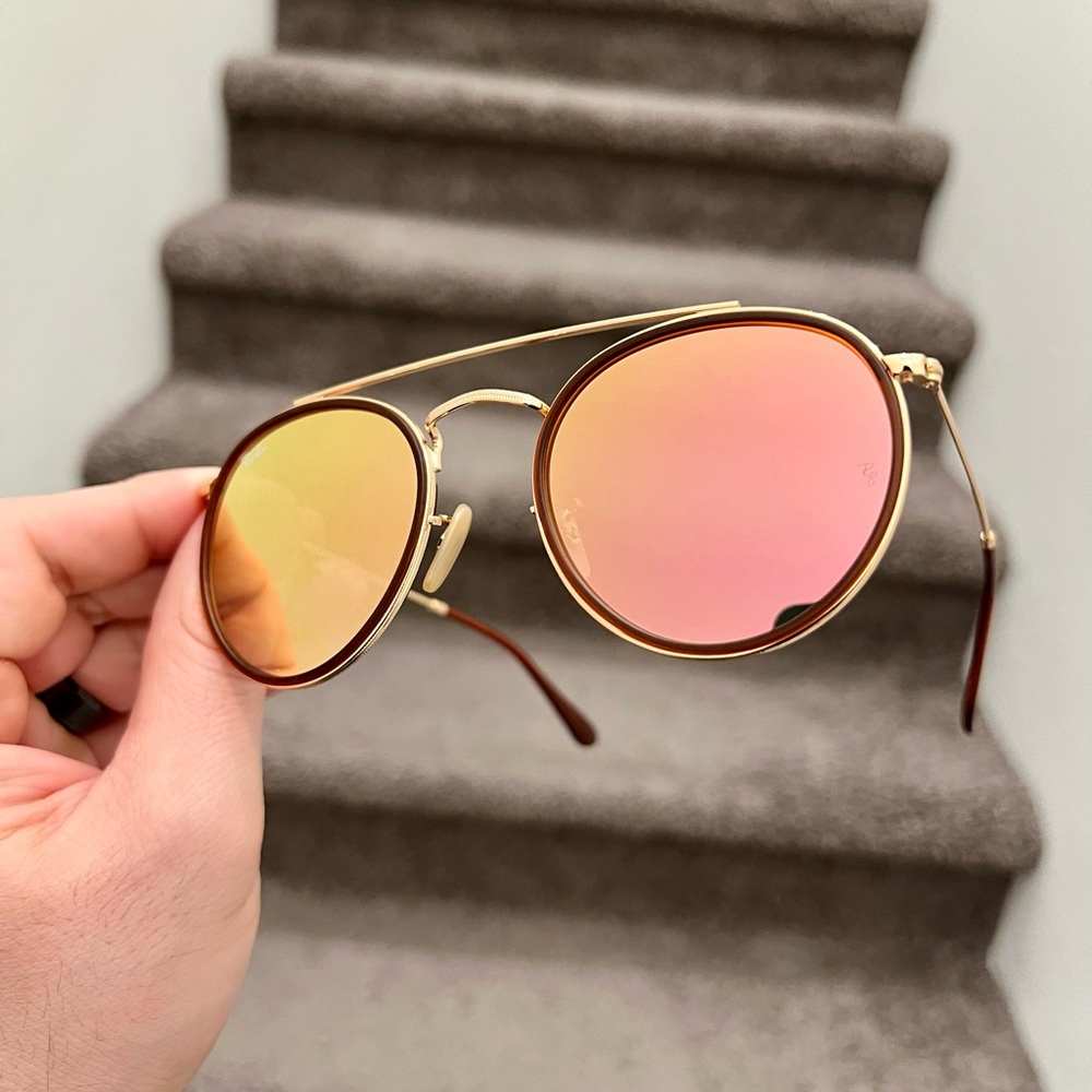 NEW Ray-Ban RB3647N 001/7O 51-22 Round Double Bridge Sunglasses - Gold - Picture 4 of 8